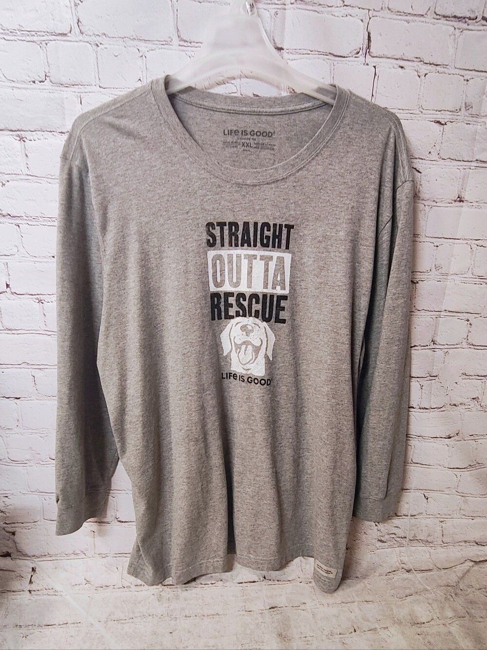Life is Good Mens XXL Crusher Tee Dig Rescue Longsleeve Heather Grey T Shirt Lou